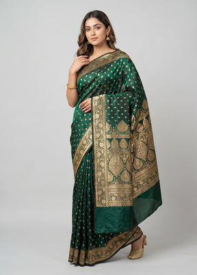 Green Banarasi Silk Saree With Blouse Piece