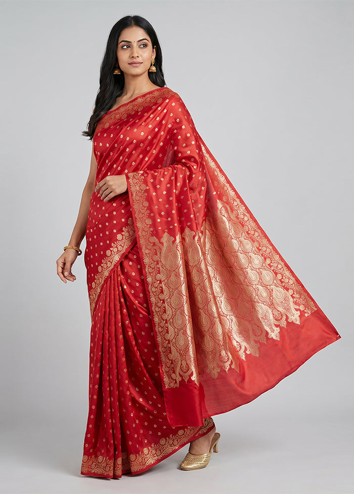 Red Banarasi Silk Saree With Blouse Piece