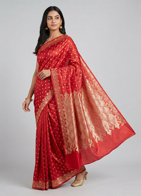 Red Banarasi Silk Saree With Blouse Piece
