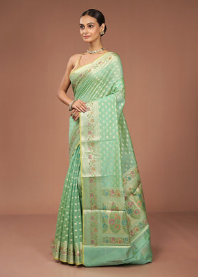 Green Kora Silk Saree With Blouse Piece