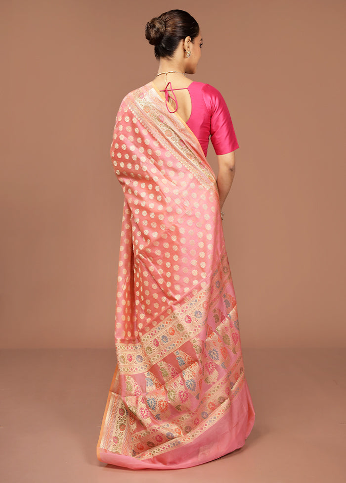 Pink Kora Silk Saree With Blouse Piece