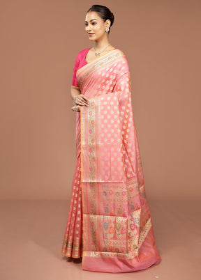 Pink Kora Silk Saree With Blouse Piece