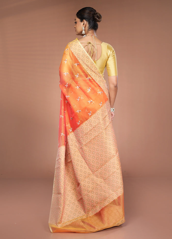 Rust Cotton Saree With Blouse Piece
