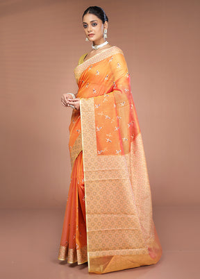 Rust Cotton Saree With Blouse Piece