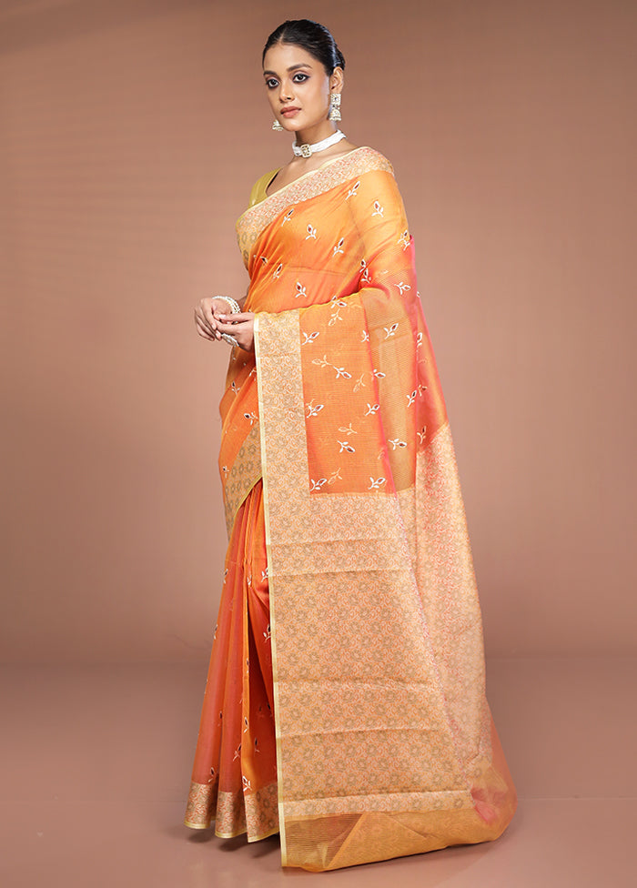 Rust Cotton Saree With Blouse Piece