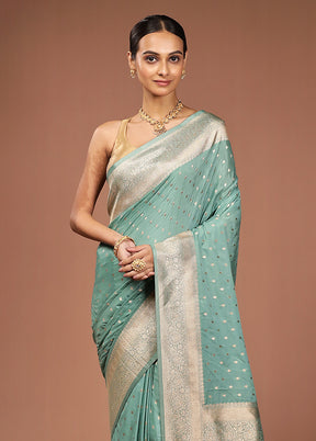 Green Dupion Silk Saree With Blouse Piece