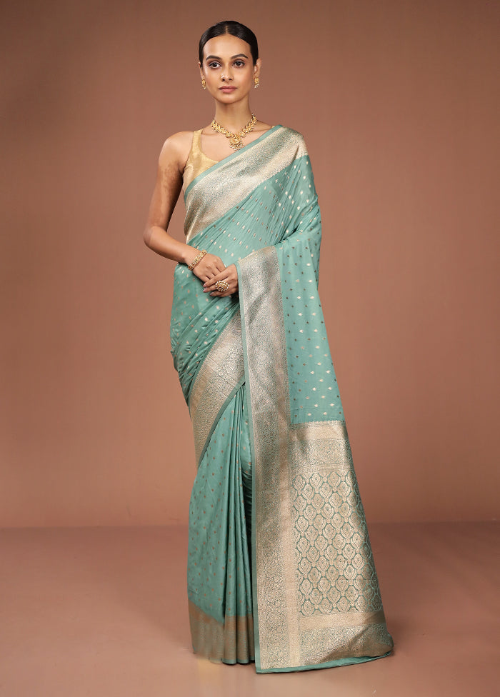 Green Dupion Silk Saree With Blouse Piece