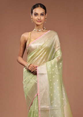 Green Tissue Silk Saree With Blouse Piece