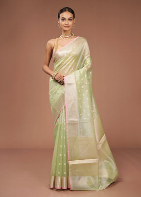 Green Tissue Silk Saree With Blouse Piece