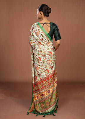 Multicolor Dupion Silk Saree With Blouse Piece
