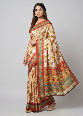 Multicolor Dupion Silk Saree With Blouse Piece