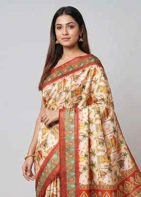 Multicolor Dupion Silk Saree With Blouse Piece