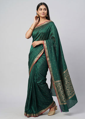Green Katan Silk Saree With Blouse Piece