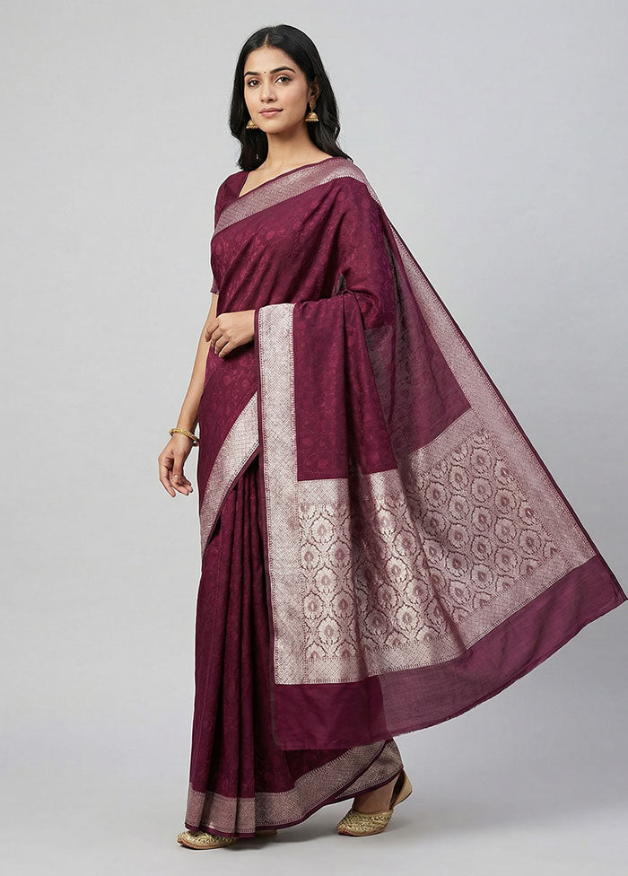 Purple Kora Silk Saree With Blouse Piece