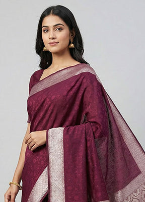 Purple Kora Silk Saree With Blouse Piece