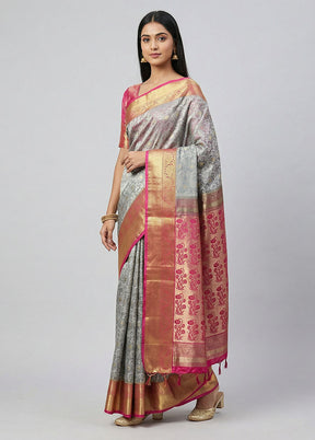 Blue Kanjivaram Silk Saree With Blouse Piece