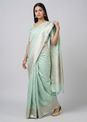 Green Kora Silk Saree With Blouse Piece