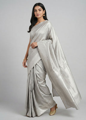 Grey Tissue Silk Saree With Blouse Piece