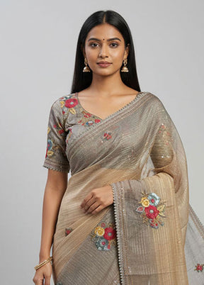 Cream Tussar Silk Saree With Blouse Piece