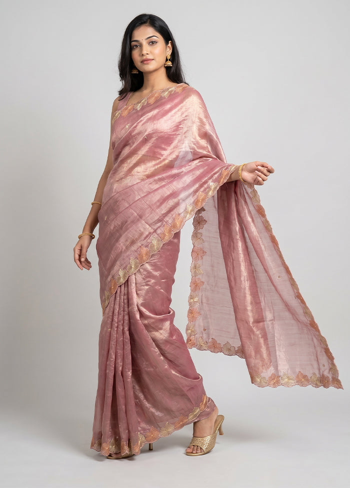 Peach Tissue Silk Saree With Blouse Piece