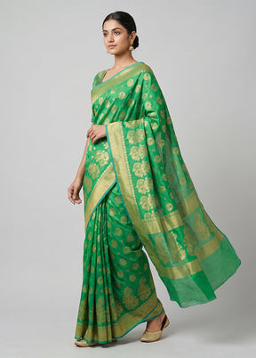 Green Kora Silk Saree With Blouse Piece