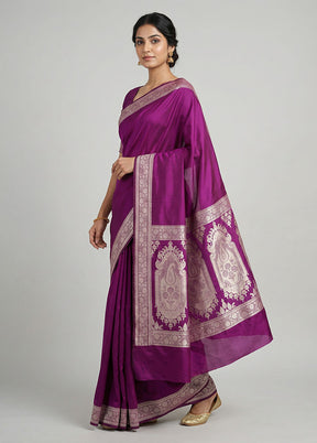 Purple Katan Silk Saree With Blouse Piece