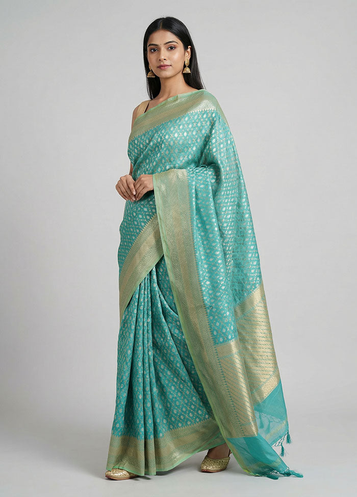 Green Kora Silk Saree With Blouse Piece