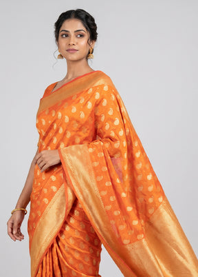 Orange Kora Silk Saree With Blouse Piece