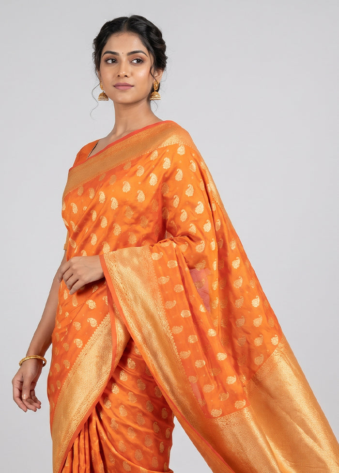 Orange Kora Silk Saree With Blouse Piece