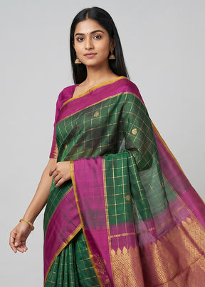 Green Handloom Kanchipuram Pure Silk Saree With Blouse Piece
