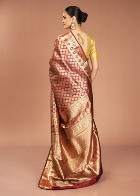 Maroon Handloom Kanjivaram Pure Silk Saree With Blouse Piece