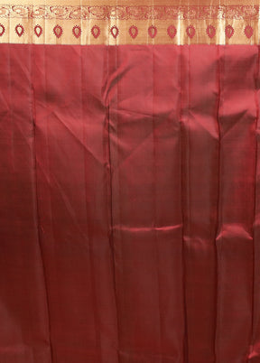Maroon Handloom Kanjivaram Pure Silk Saree With Blouse Piece