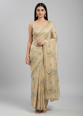 Cream Tissue Silk Saree With Blouse Piece