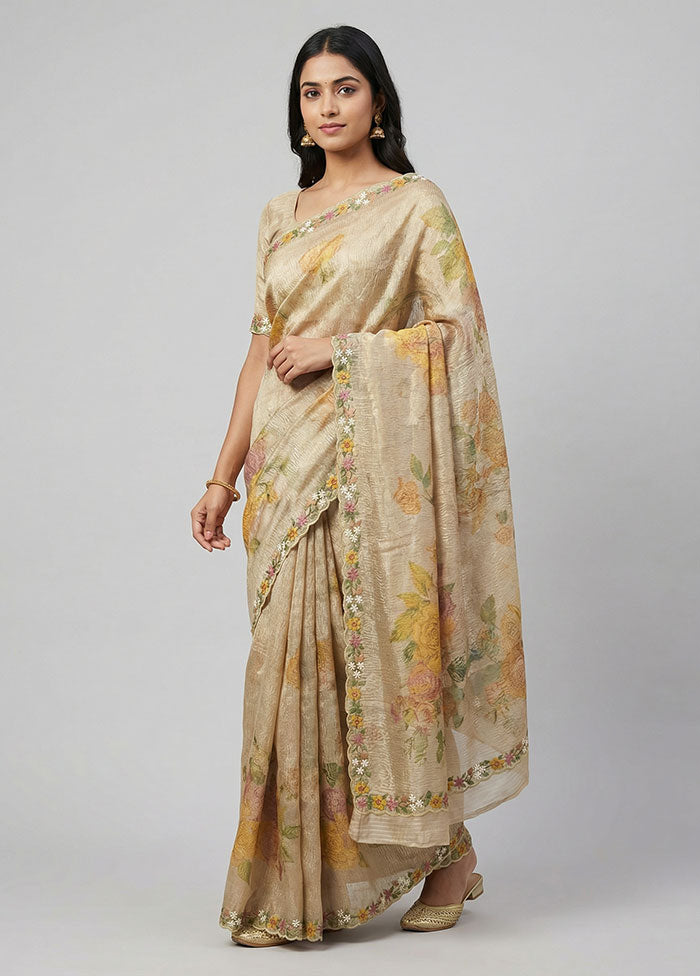 Cream Tissue Silk Saree With Blouse Piece