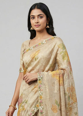 Cream Tissue Silk Saree With Blouse Piece