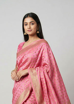 Pink Handloom Dupion Pure Silk Saree With Blouse Piece