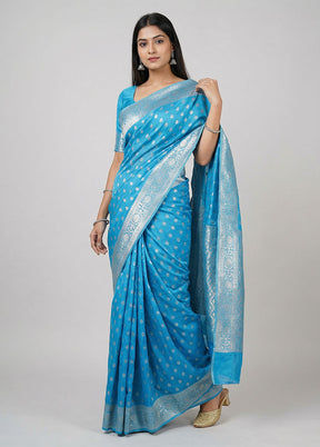 Blue Handloom Dupion Pure Silk Saree With Blouse Piece
