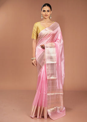 Pink Handloom Dupion Pure Silk Saree With Blouse Piece