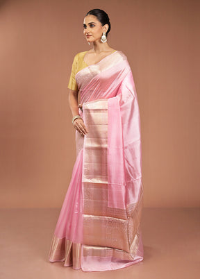 Pink Handloom Dupion Pure Silk Saree With Blouse Piece
