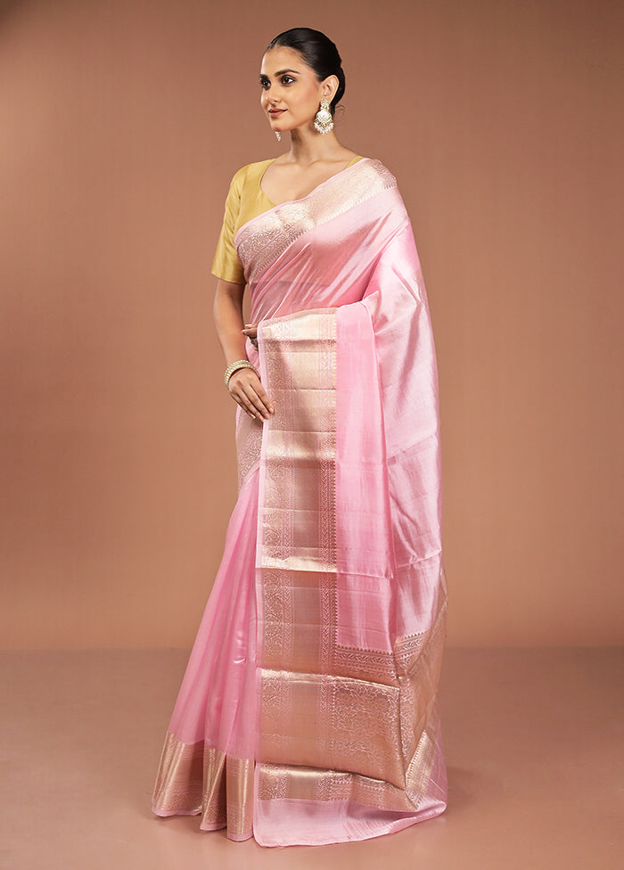 Pink Handloom Dupion Pure Silk Saree With Blouse Piece