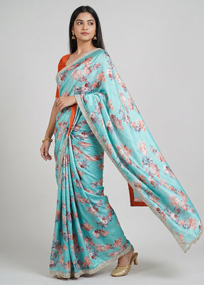 Green Chiffon Silk Saree With Blouse Piece