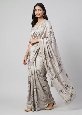 Grey Chiffon Silk Saree With Blouse Piece