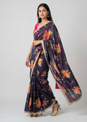 Black Chiffon Silk Saree With Blouse Piece