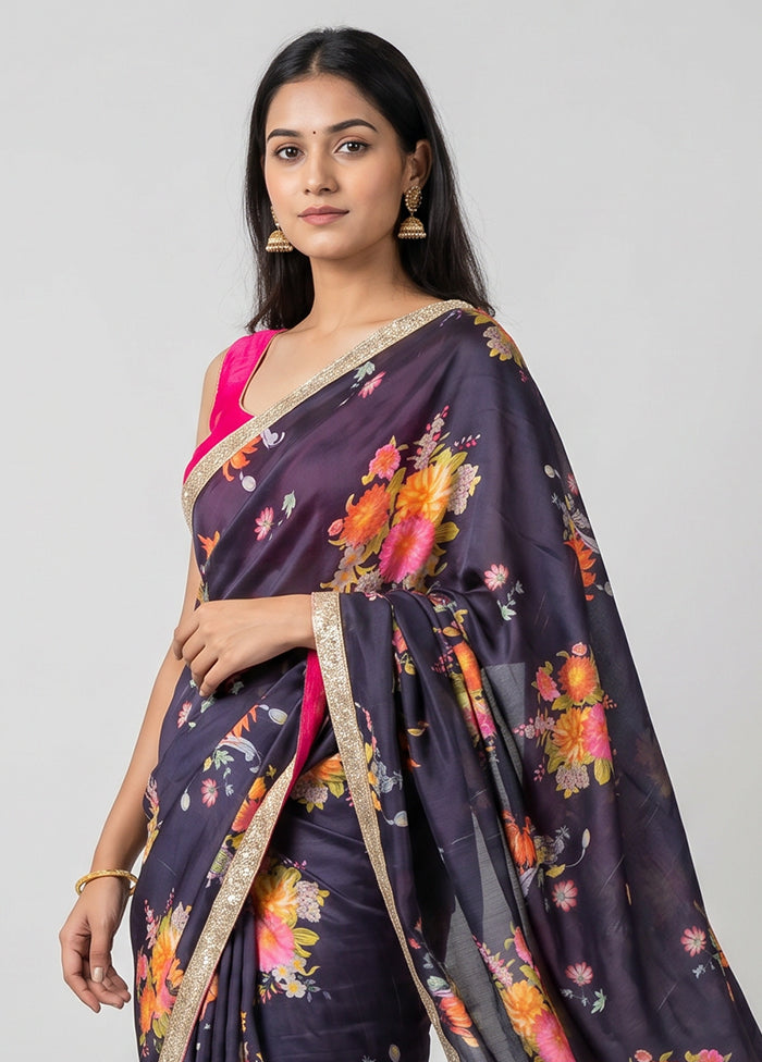 Black Chiffon Silk Saree With Blouse Piece