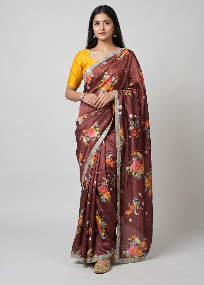 Maroon Chiffon Silk Saree With Blouse Piece
