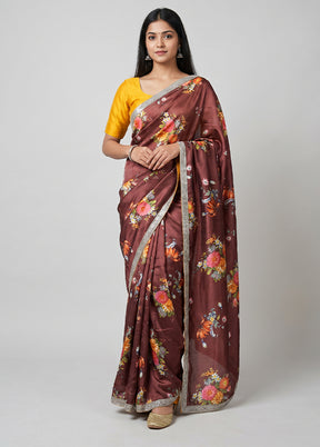 Maroon Chiffon Silk Saree With Blouse Piece