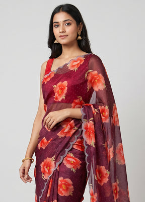 Maroon Chiffon Silk Saree With Blouse Piece