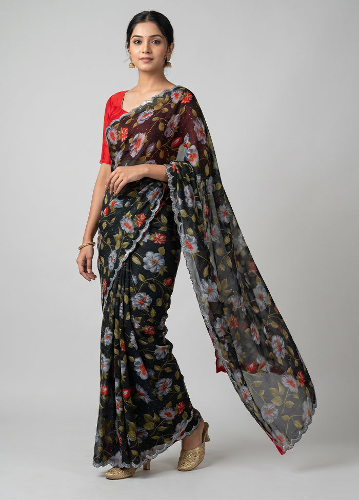 Black Chiffon Silk Saree With Blouse Piece