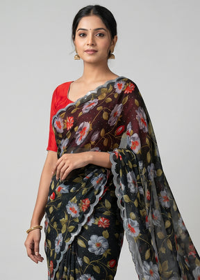 Black Chiffon Silk Saree With Blouse Piece