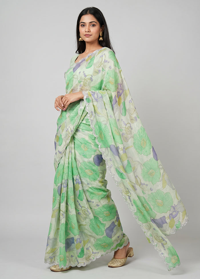 Cream Chiffon Silk Saree With Blouse Piece